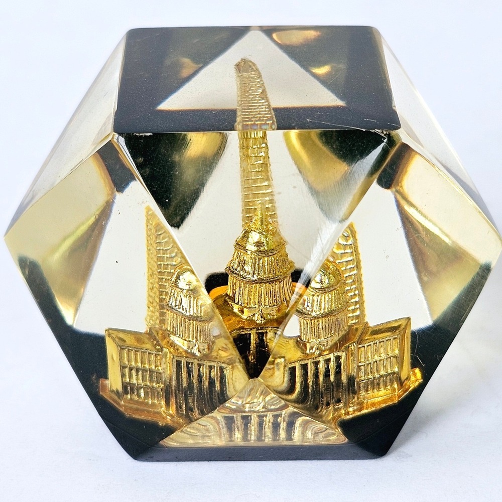Vintage Capsco Washington DC Souvenir Paperweight Capitol Monument Gold Cube